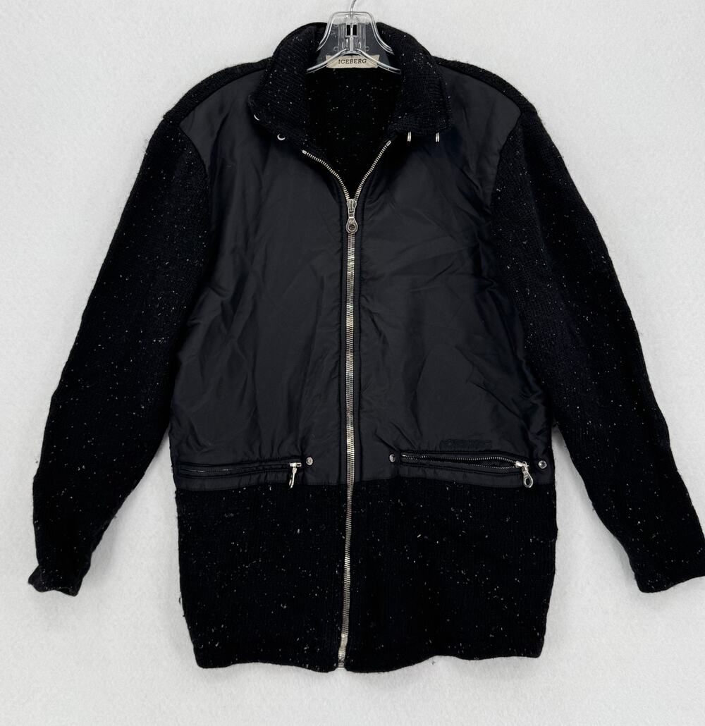 Iceberg Mens Black Speckled Wool Nylon Full Zip Jacket Sz 40 Medium